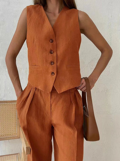 Ottoline | Conjunto de Gilet con Pantalones Anchos para Mujer de Verano Bohemio