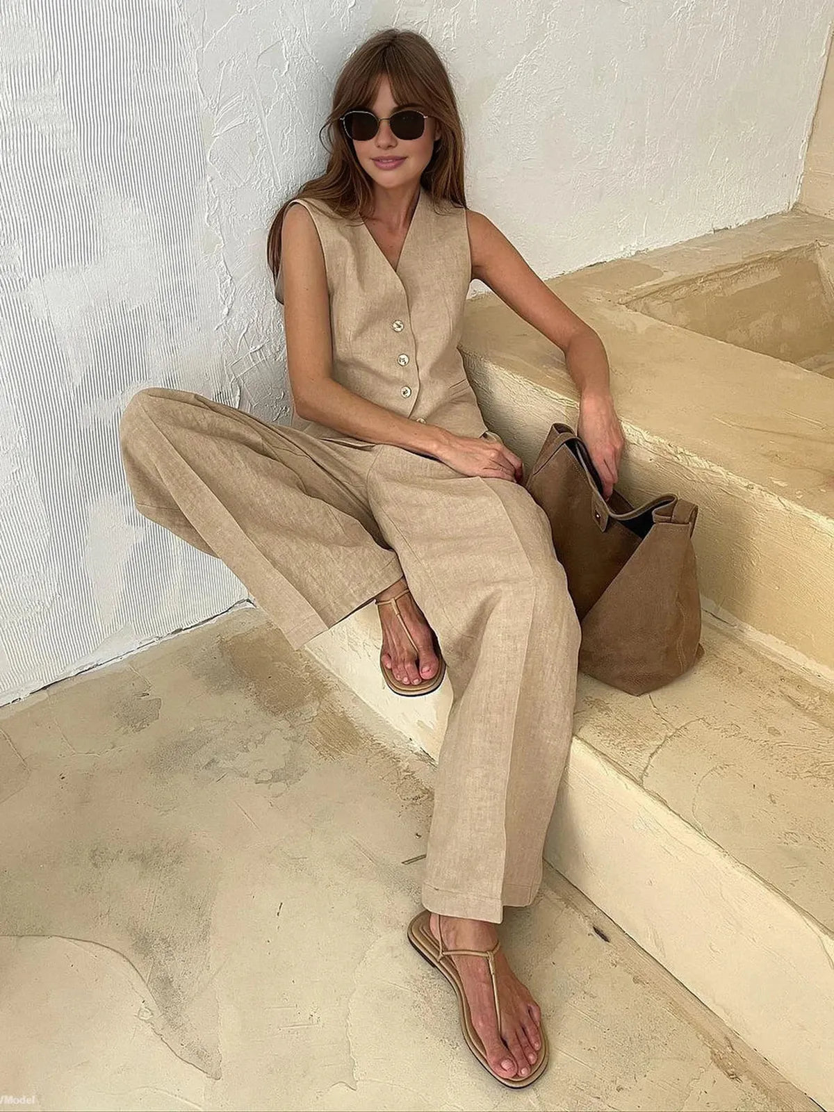 Ottoline | Conjunto de Gilet con Pantalones Anchos para Mujer de Verano Bohemio