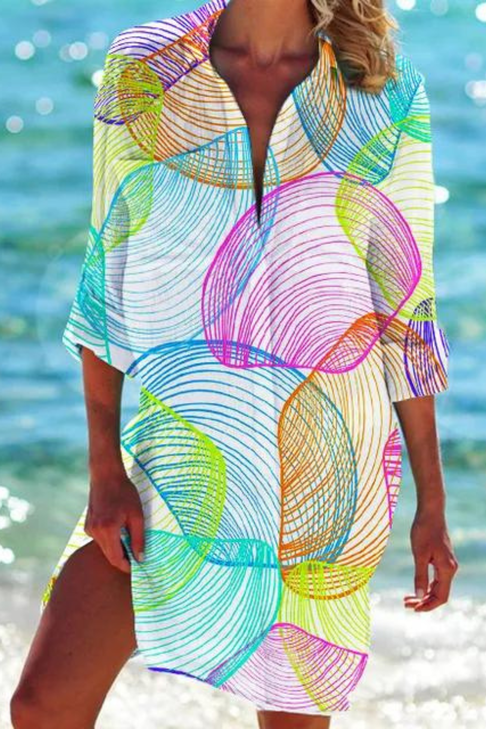 Cover up de playa con botones para mujer - Diseño ligero y elegante