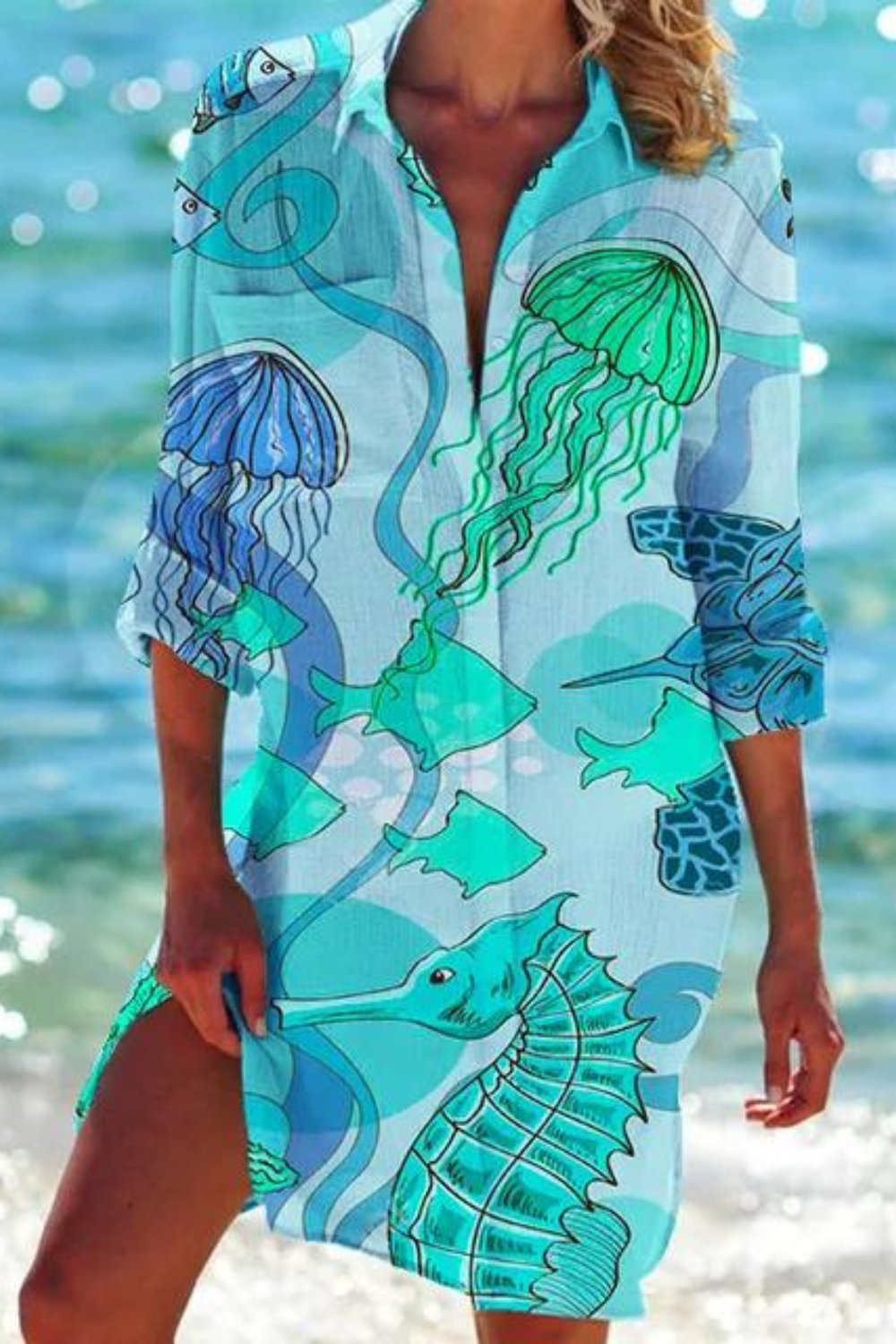 Cover up de playa con botones para mujer - Diseño ligero y elegante