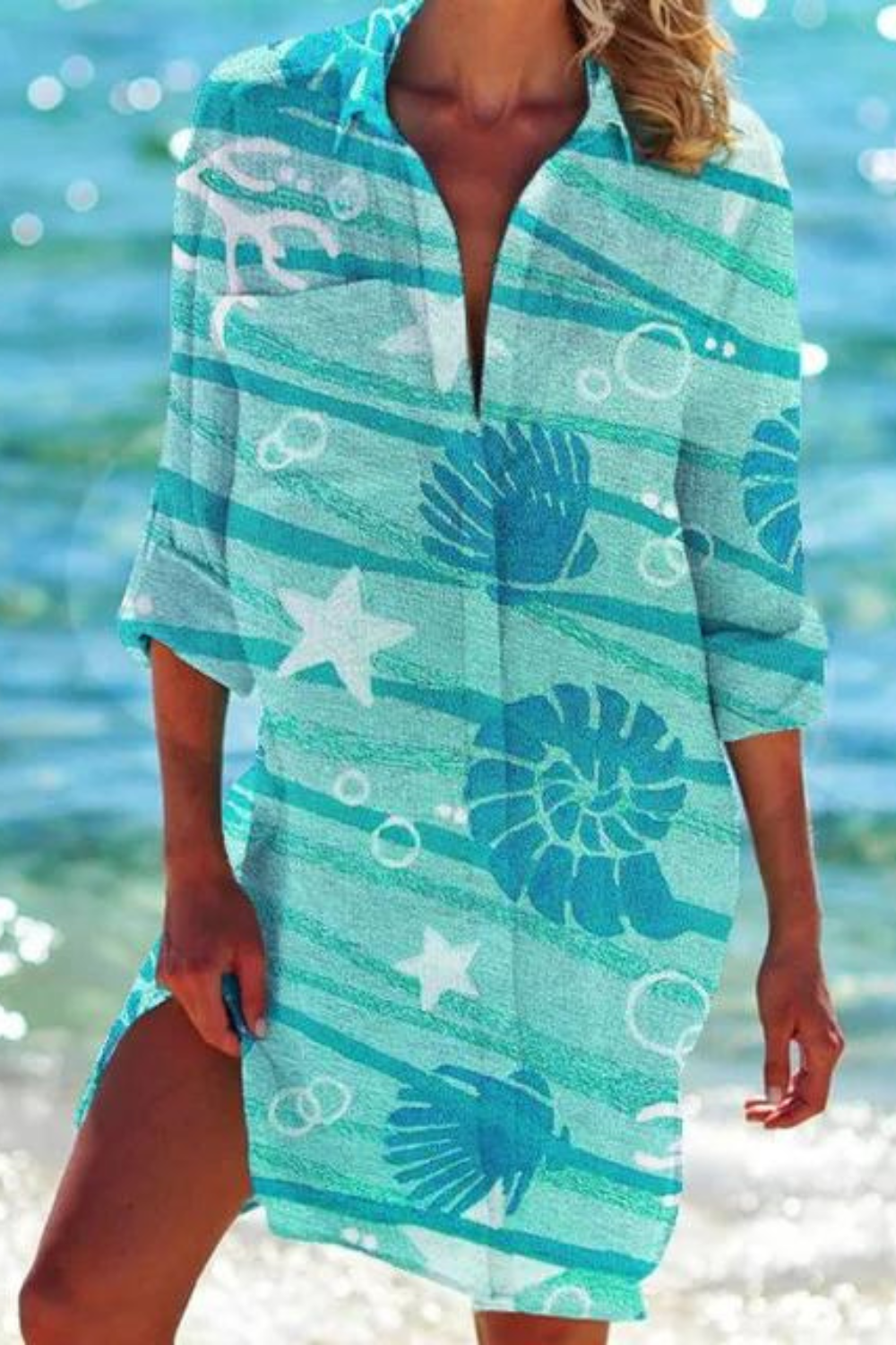 Cover up de playa con botones para mujer - Diseño ligero y elegante