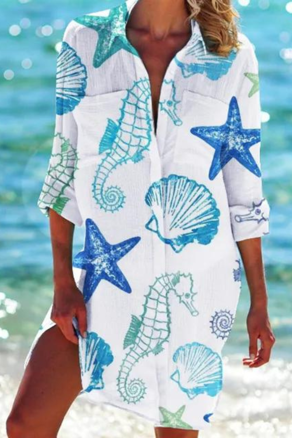 Cover up de playa con botones para mujer - Diseño ligero y elegante