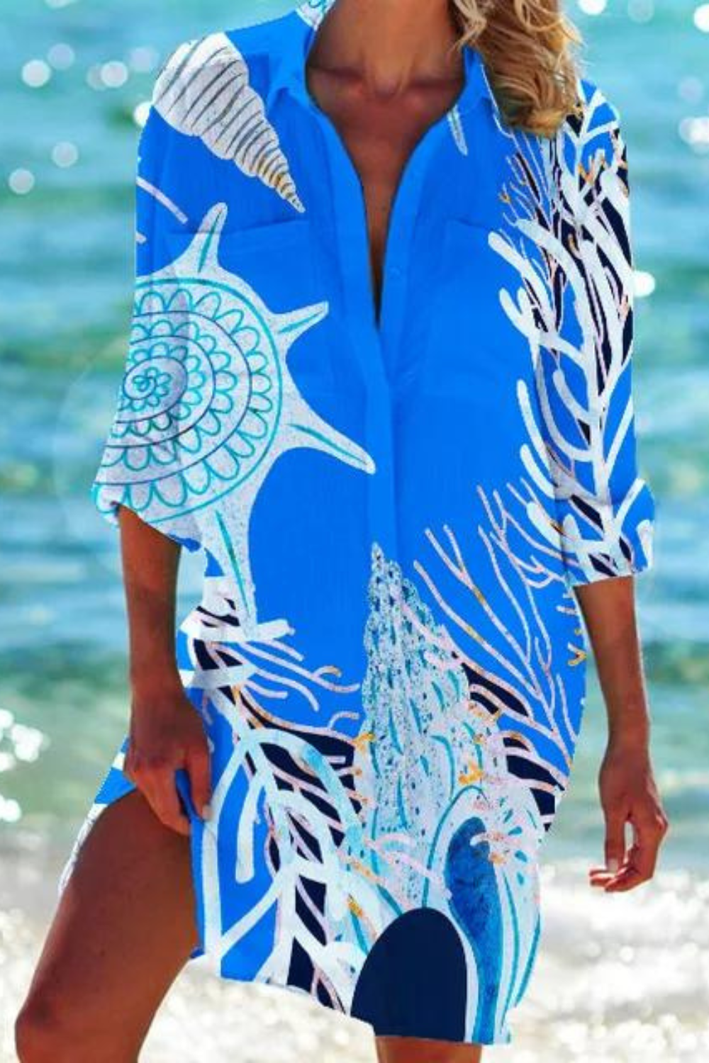 Cover up de playa con botones para mujer - Diseño ligero y elegante