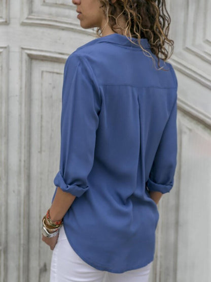 Blusa de vestir con cuello de solapa y manga larga