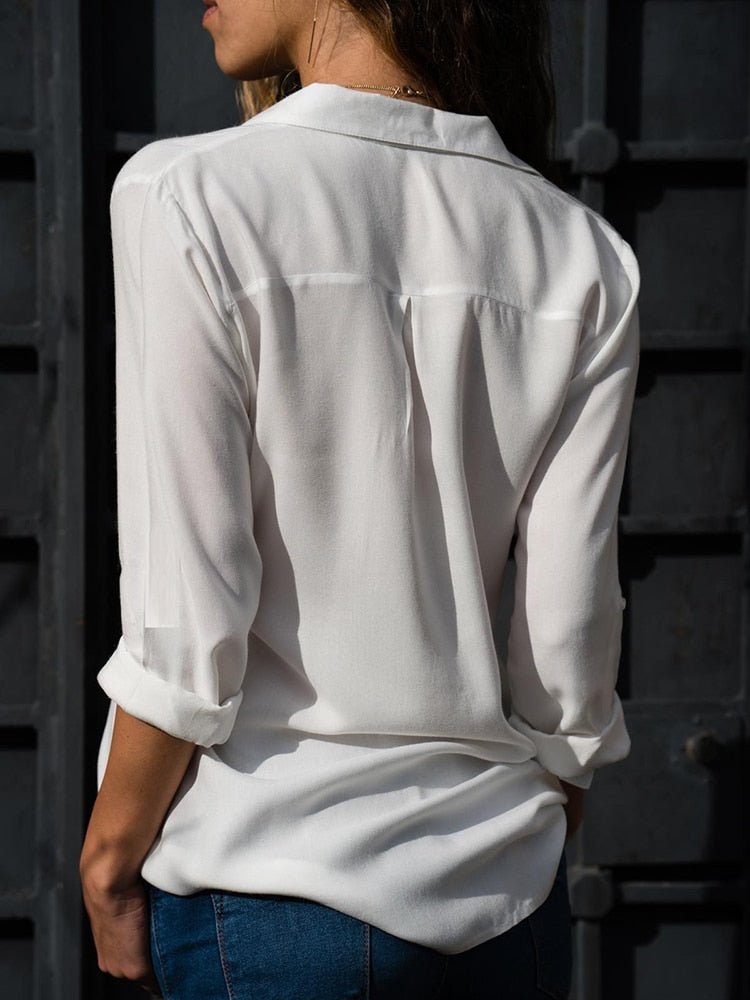 Blusa de vestir con cuello de solapa y manga larga