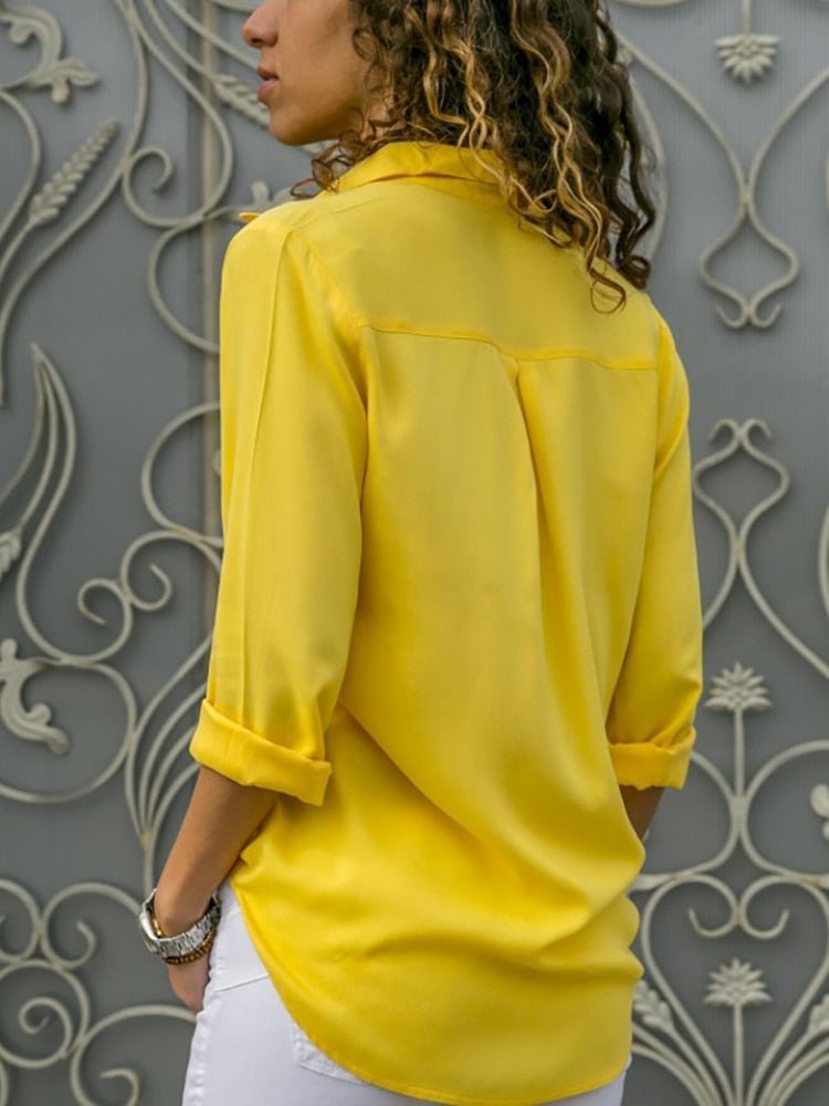 Blusa de vestir con cuello de solapa y manga larga