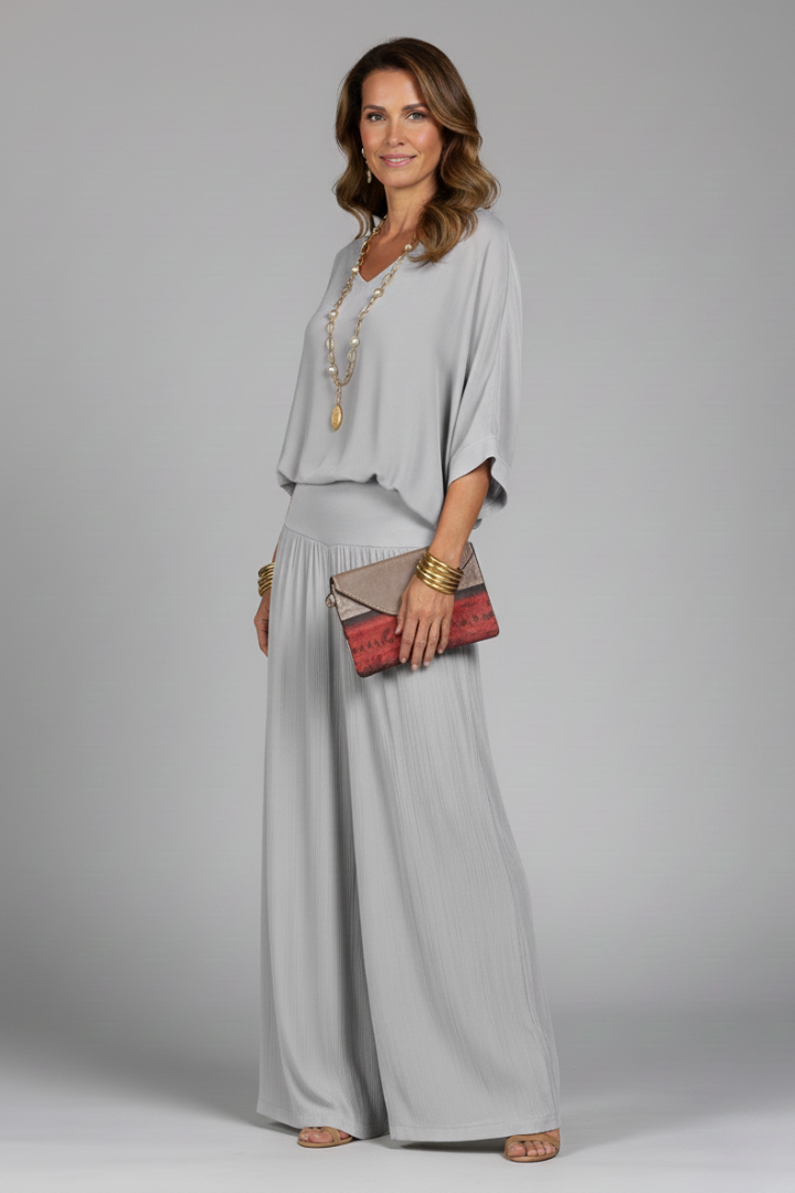 Penelope | Women's V-Neck Wide Leg Set - Green - Image 12
