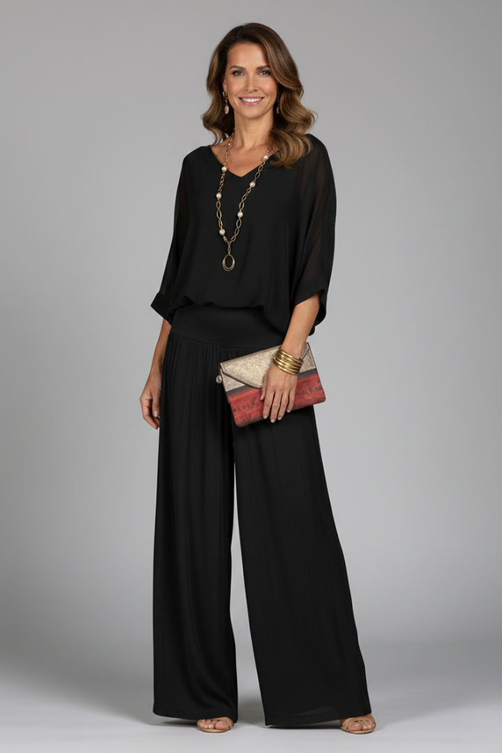 Penelope | Women's V-Neck Wide Leg Set - Green - Image 13