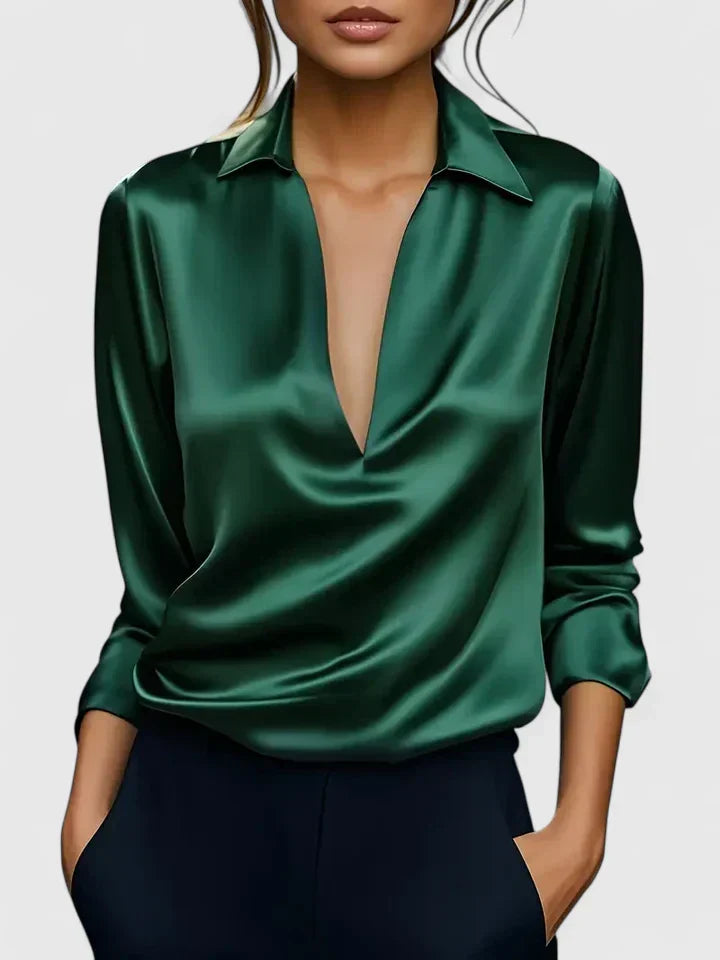 Persephone | Women's Collared Long Sleeve Blouse - White - Image 5