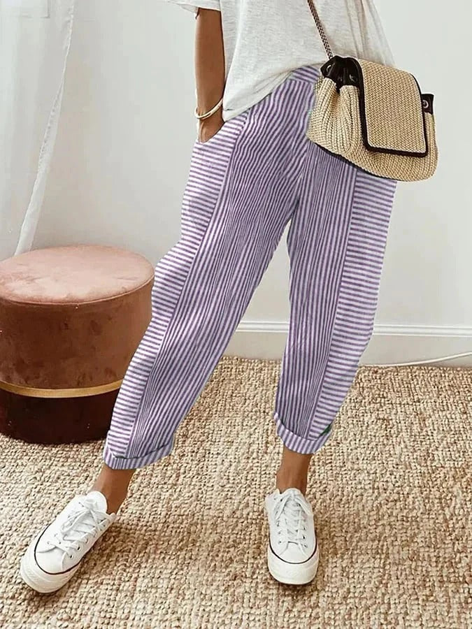 Pantalones a rayas para mujer, ligeros y versátiles para verano o diario