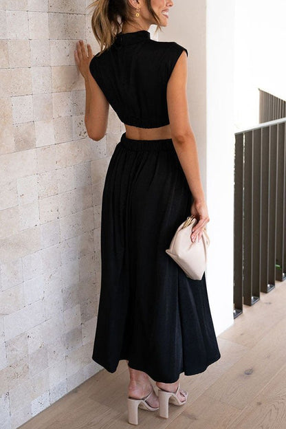 Vestido midi con cut-out y bolsillos para mujer, elegante y versátil para verano
