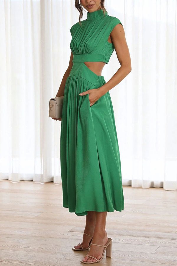 Vestido midi con cut-out y bolsillos para mujer, elegante y versátil para verano