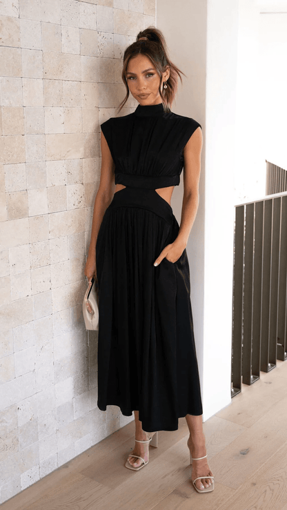 Vestido midi con cut-out y bolsillos para mujer, elegante y versátil para verano