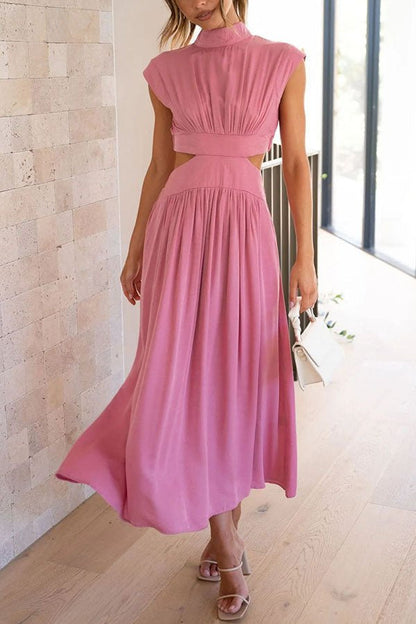 Vestido midi con cut-out y bolsillos para mujer, elegante y versátil para verano