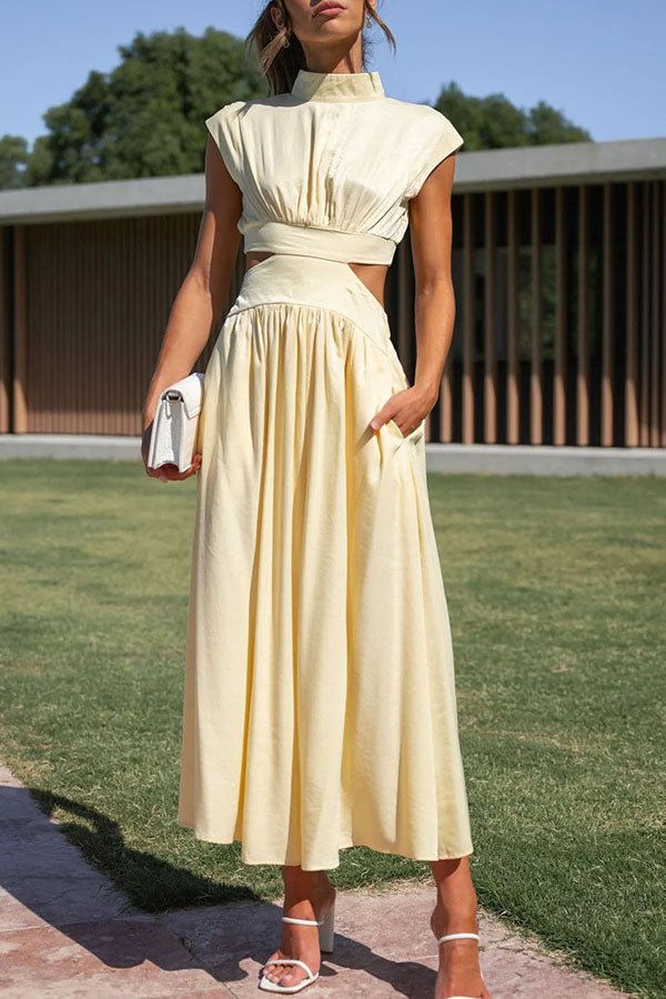 Vestido midi con cut-out y bolsillos para mujer, elegante y versátil para verano