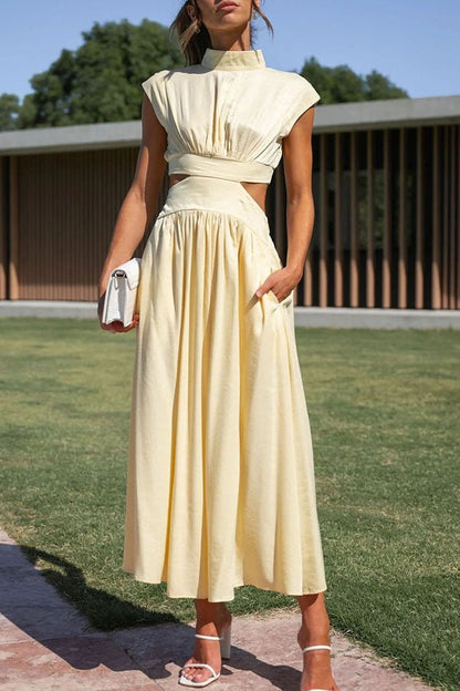Vestido midi con cut-out y bolsillos para mujer, elegante y versátil para verano