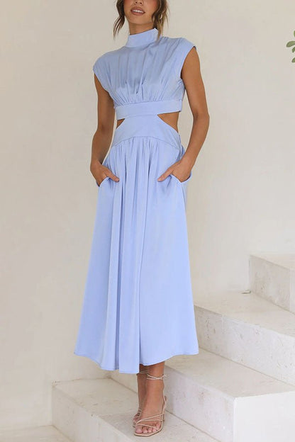 Vestido midi con cut-out y bolsillos para mujer, elegante y versátil para verano