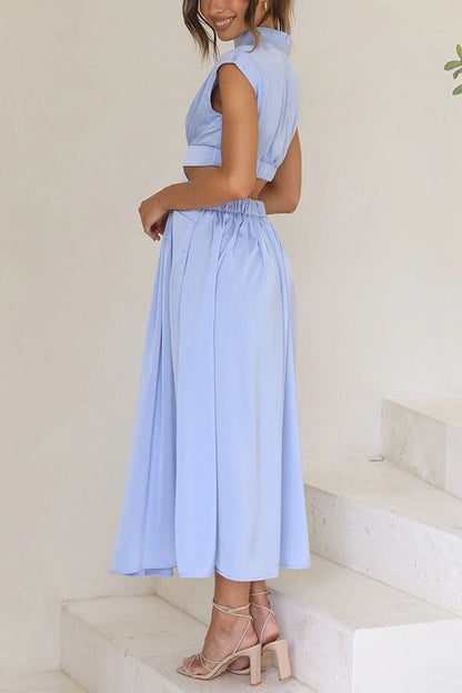 Vestido midi con cut-out y bolsillos para mujer, elegante y versátil para verano