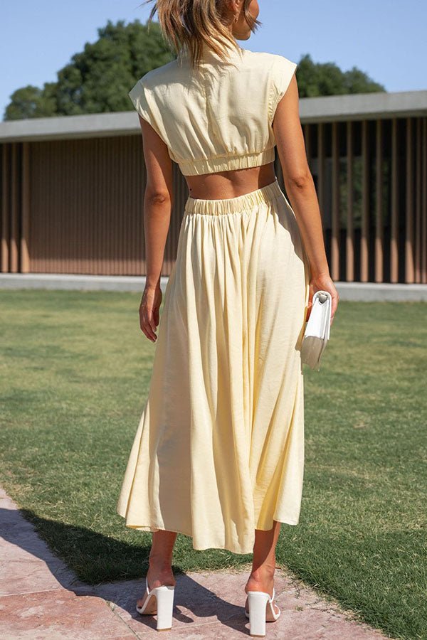 Vestido midi con cut-out y bolsillos para mujer, elegante y versátil para verano