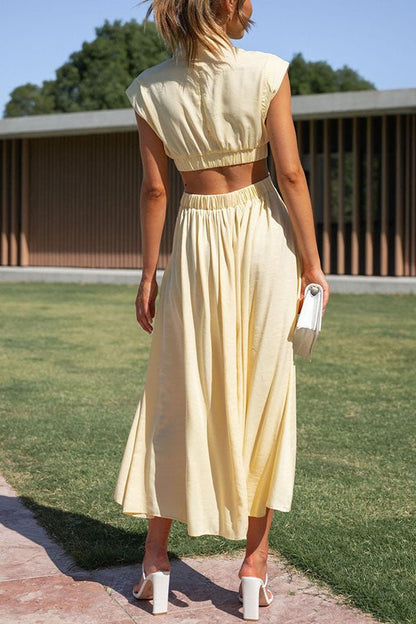 Vestido midi con cut-out y bolsillos para mujer, elegante y versátil para verano
