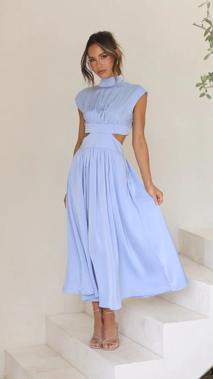 Vestido midi con cut-out y bolsillos para mujer, elegante y versátil para verano