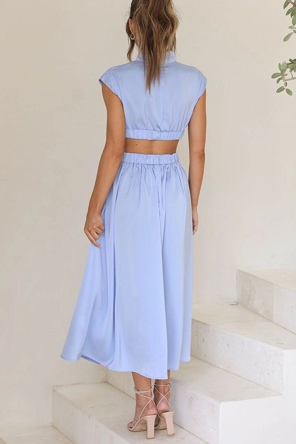 Vestido midi con cut-out y bolsillos para mujer, elegante y versátil para verano