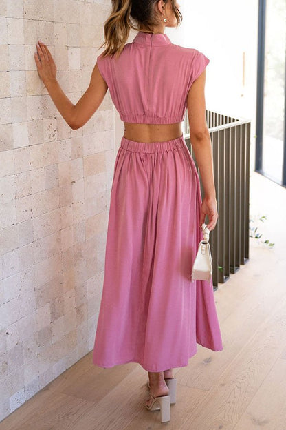 Vestido midi con cut-out y bolsillos para mujer, elegante y versátil para verano