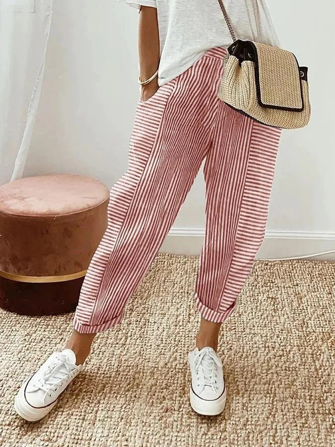 Pantalones a rayas para mujer, ligeros y versátiles para verano o diario