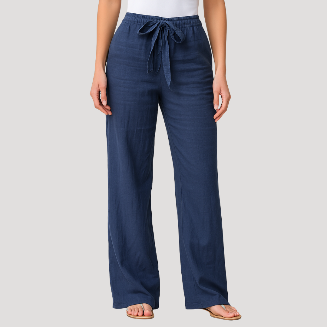 Reyna | Women's Drawstring Wide Leg Pants - Navy - Image 5