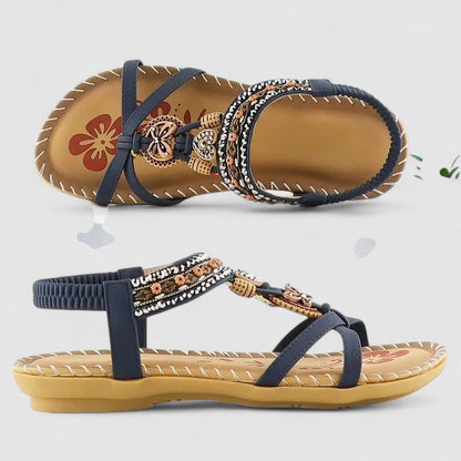 Sandalias ortopédicas con soporte plantar, tiras decorativas y plantilla acolchada para mujer, cómodas y elegantes para verano o diario