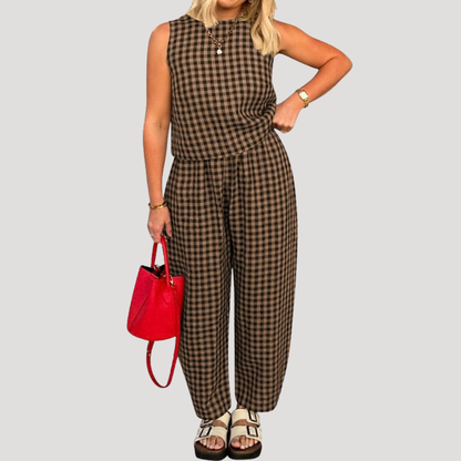 Conjunto de pernera ancha sin mangas para mujer