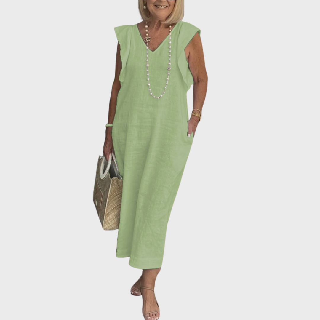 Vestido maxi con bolsillo y cuello en V sin mangas