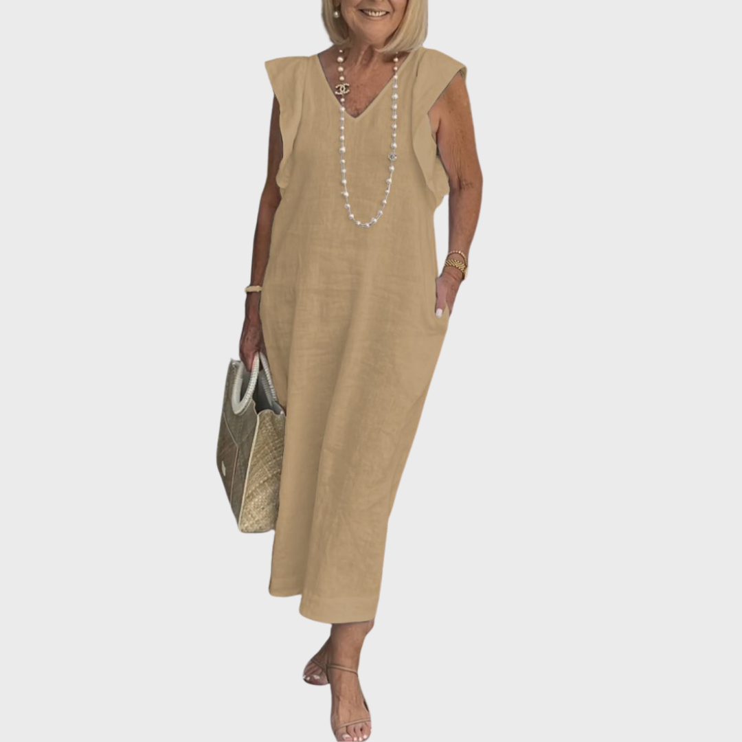 Vestido maxi con bolsillo y cuello en V sin mangas
