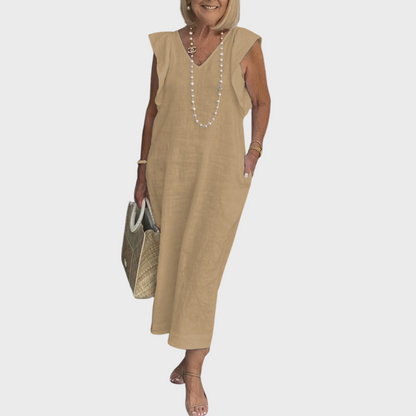 Vestido maxi con bolsillo y cuello en V sin mangas