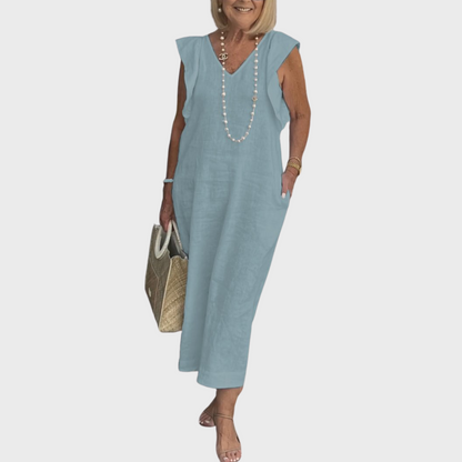 Vestido maxi con bolsillo y cuello en V sin mangas