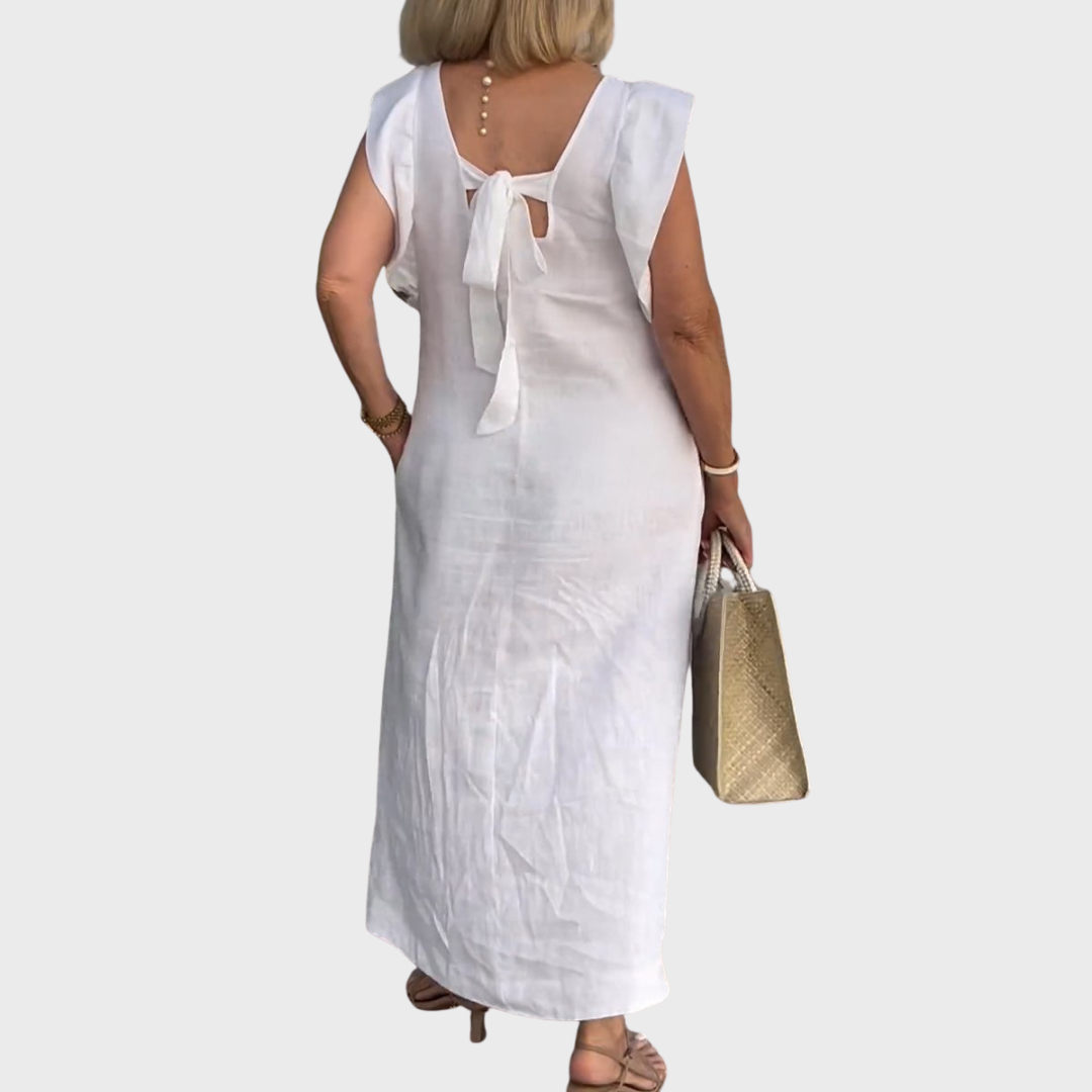 Vestido maxi con bolsillo y cuello en V sin mangas