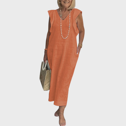 Vestido maxi con bolsillo y cuello en V sin mangas