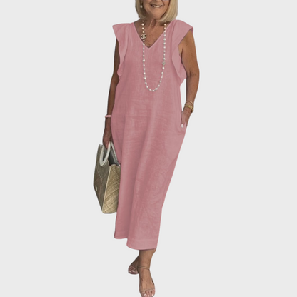 Vestido maxi con bolsillo y cuello en V sin mangas
