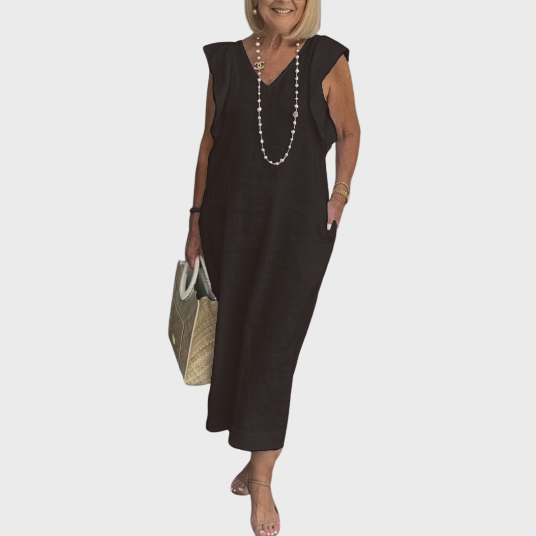 Vestido maxi con bolsillo y cuello en V sin mangas