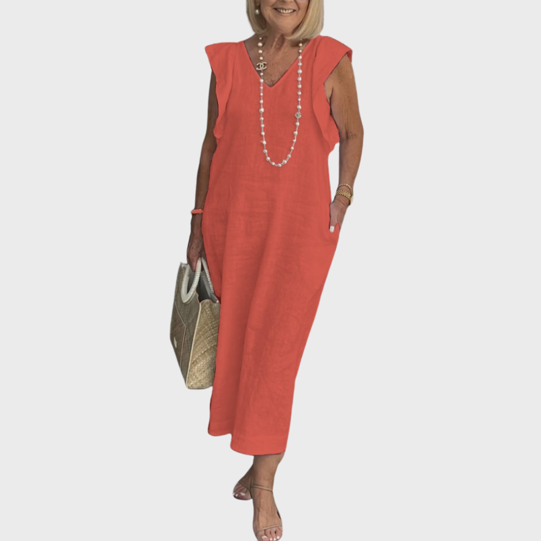 Vestido maxi con bolsillo y cuello en V sin mangas