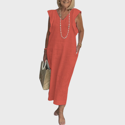 Vestido maxi con bolsillo y cuello en V sin mangas