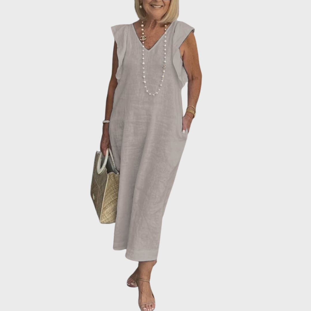 Vestido maxi con bolsillo y cuello en V sin mangas