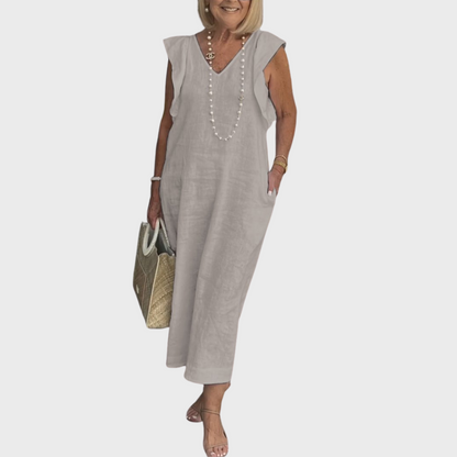 Vestido maxi con bolsillo y cuello en V sin mangas