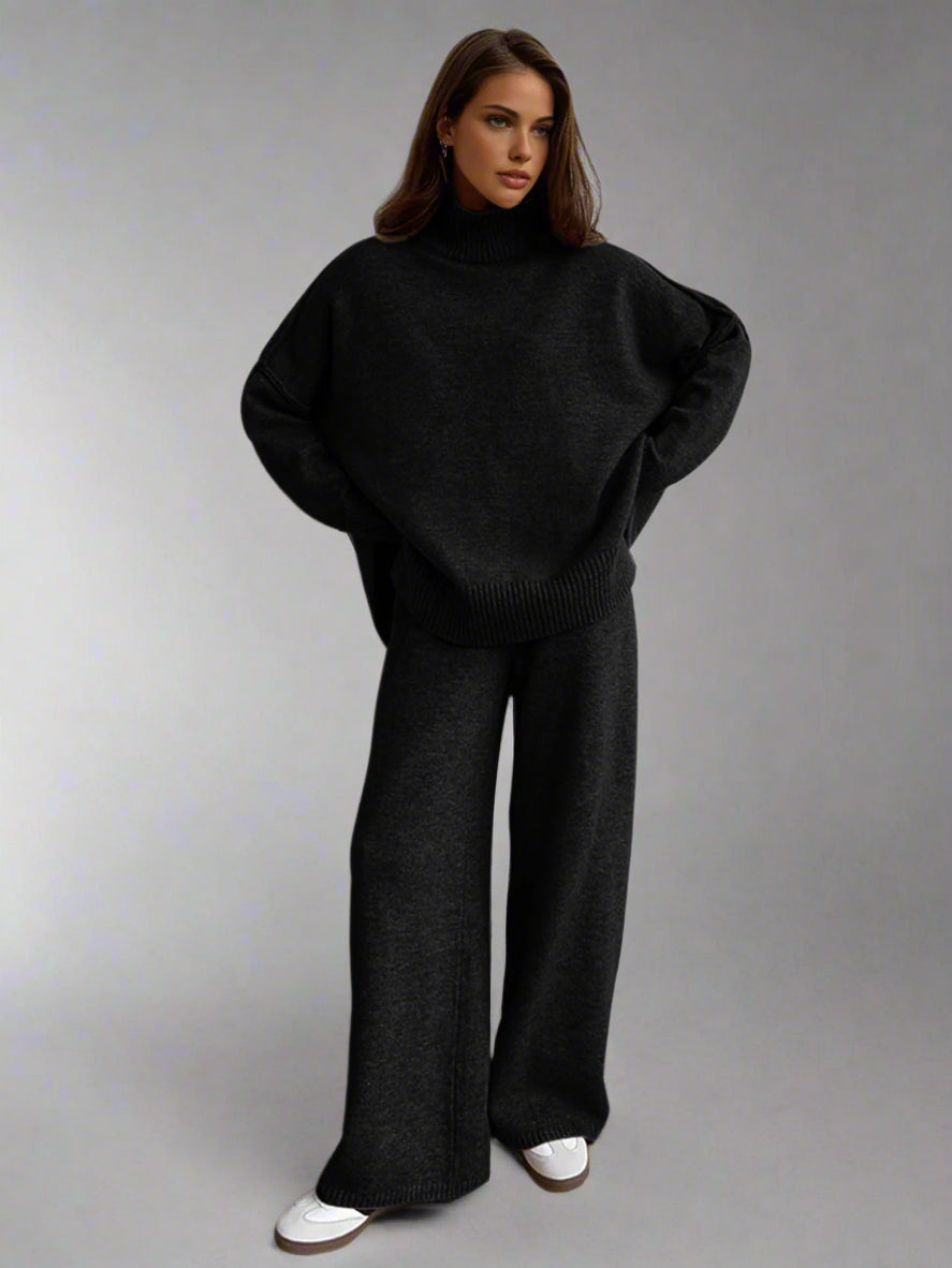 Rowan | Conjunto de Punto con Cuello Alto y Pantalones Anchos para Mujer