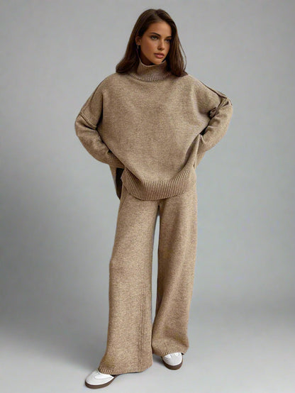 Rowan | Conjunto de Punto con Cuello Alto y Pantalones Anchos para Mujer