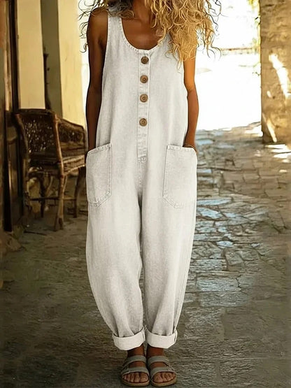 Mono femenino de denim de algodón con estilo vintage y ajuste cómodo para mujer, ideal para looks casuales