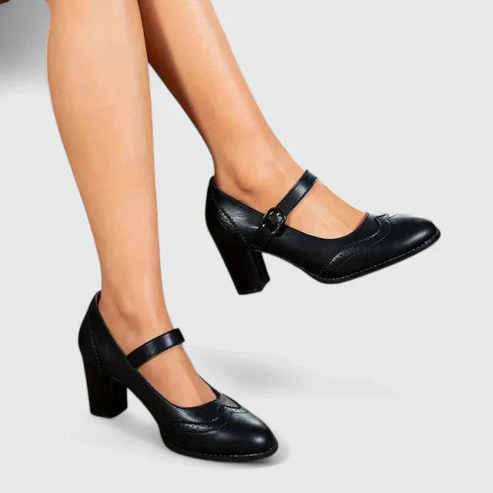 Scarlet | Women's Block Heel Mary Jane Shoes - Black - Image 9