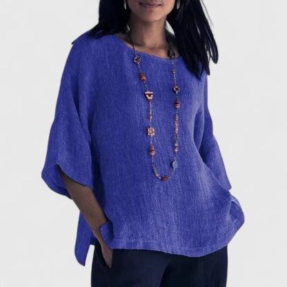 Blusa con cuello redondo y manga tres cuartos para mujer