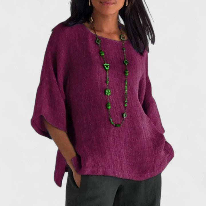 Blusa con cuello redondo y manga tres cuartos para mujer