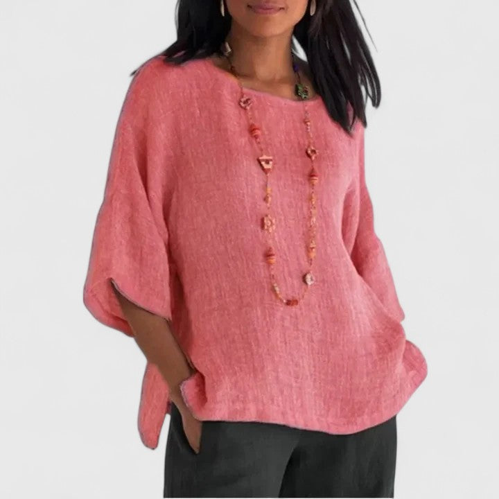 Blusa con cuello redondo y manga tres cuartos para mujer